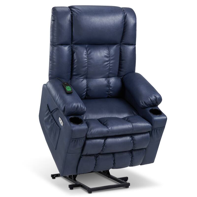 MCombo Large Dual Motor Power Lift Recliner Chair Sofa with Massage and Heat for Tall Elderly People, Faux Leather 7896 - Blue