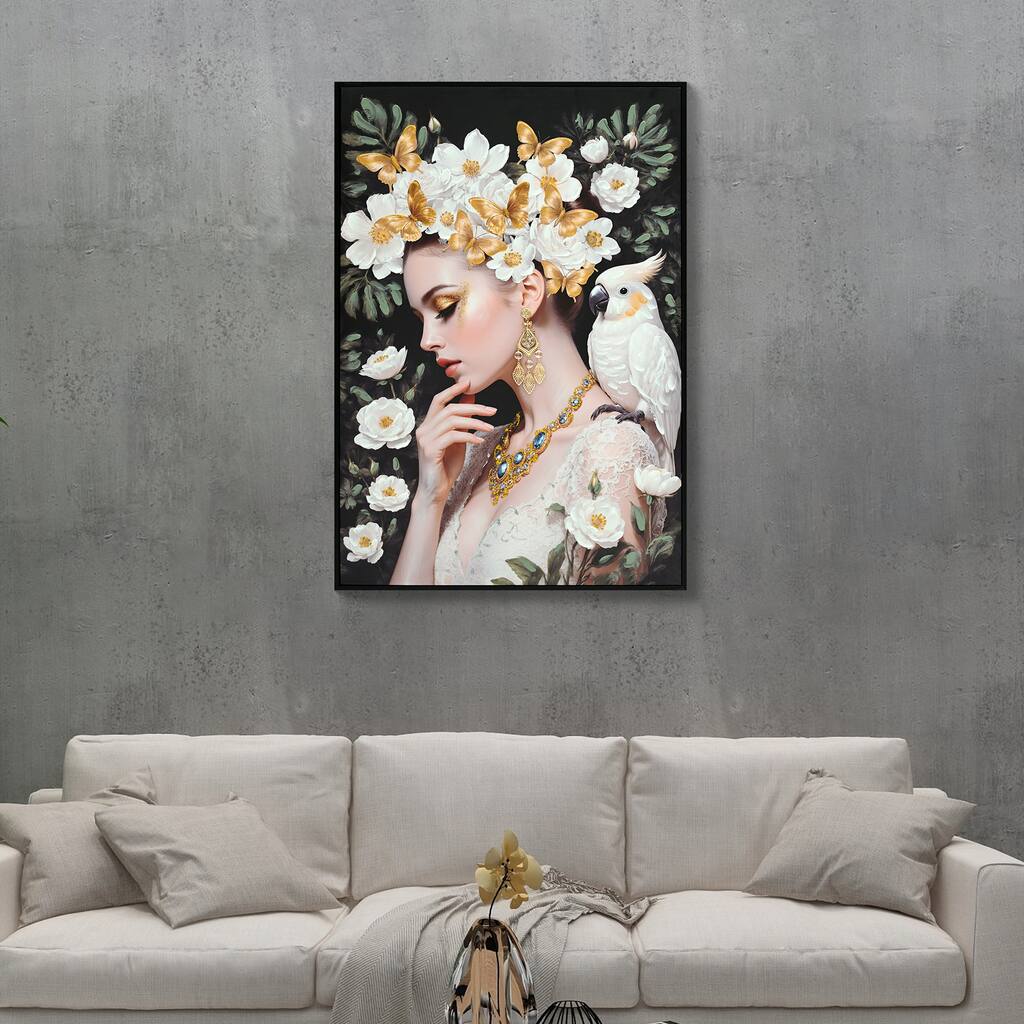 Beauty Posters Beauty lady Wall Art Gold and White Floral Canvas Artwork for Living Room Bedroom Pictures Wall Decor
