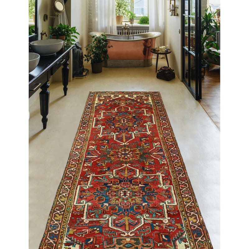 Fine Vintage Distressed Nicole Red/Blue Runner - 3'3" x 9'10"