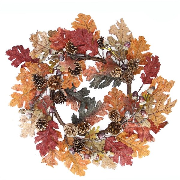 22" Autumn Harvest Burlap Leaf, Acorn and Pine Cone Thanksgiving Wreath - Unlit
