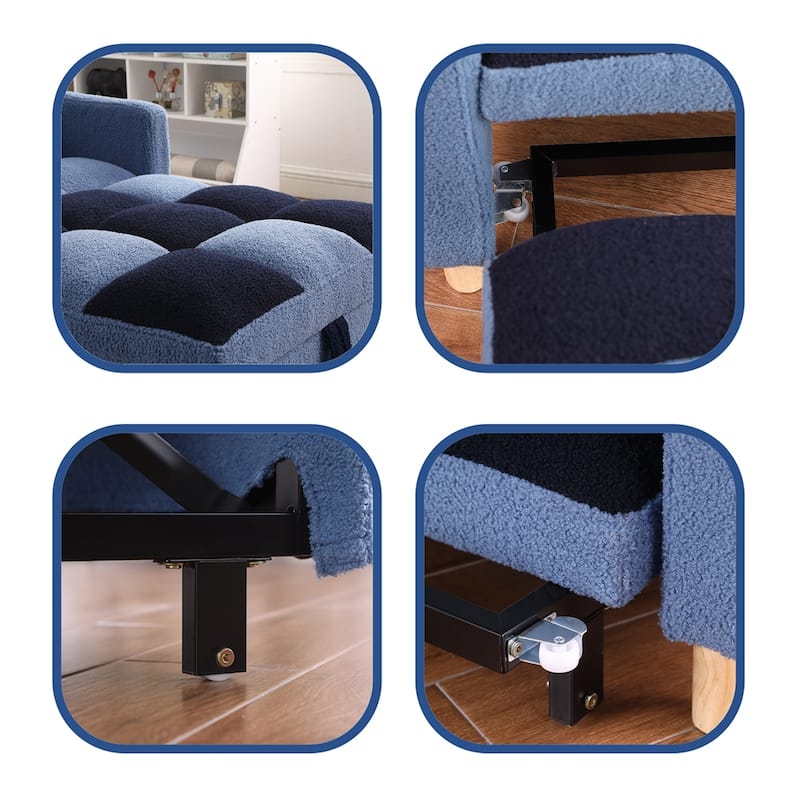 Teddy Fabric Convertible Multi-Functional Sleeper Sofa with Pillow