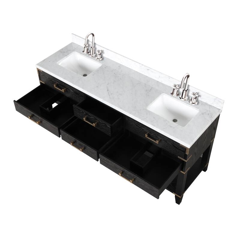 Lexora Norwalk Bath Vanity, Carrara Marble Top, Faucet Set, and Mirror