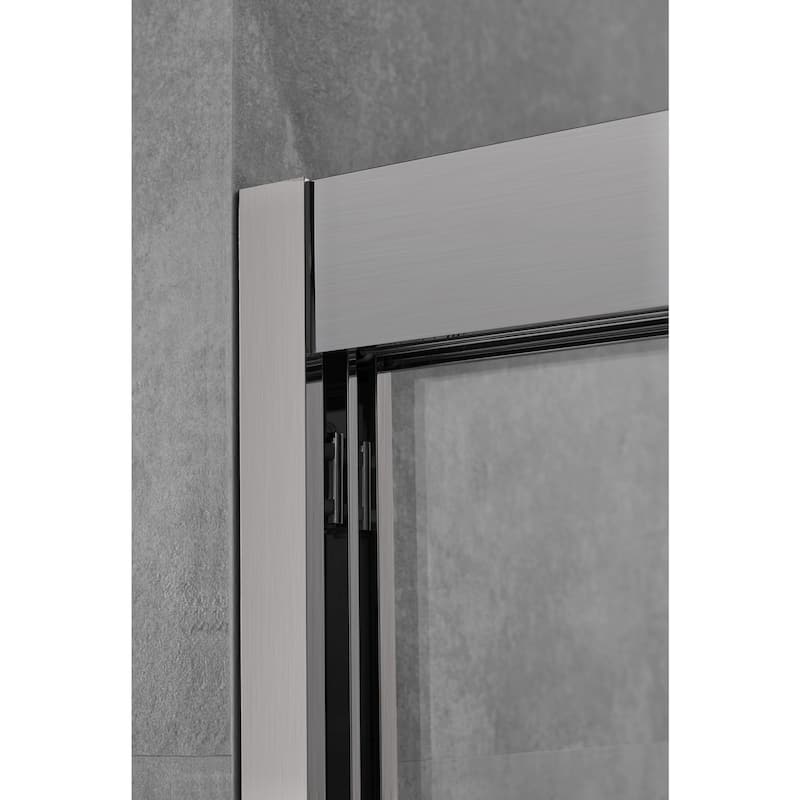Frederick 47 in. W x 76 in. H Sliding Semi-Frameless Shower Door in Brushed Nickel with Clear Glass - 48 x 76 - 48 x 76