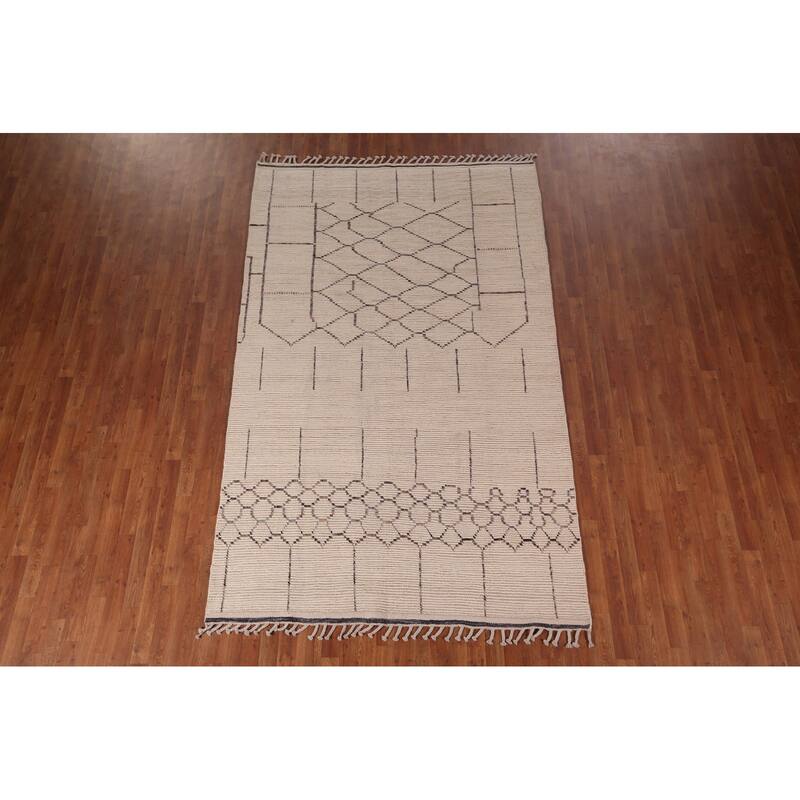 Ivory Trellis Moroccan Oriental Area Rug Handmade Wool Carpet - 5'11"x 9'7"