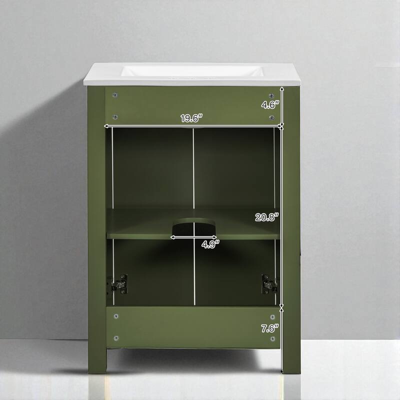 24" Vintage Style Small Bathroom Vanity with Ceramic Sink, 2 Soft-Close Doors, and Adjustable Shelf