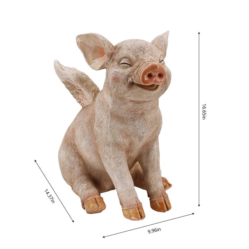 16.65" H Smiling Pig W/Wings Sitting