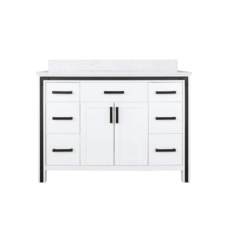 Ziva 48 in W x 22 in D White Bath Vanity and White Quartz Top