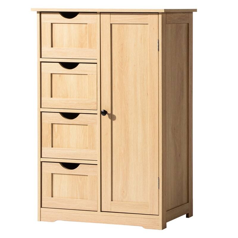 Black Bathroom Storage Cabinet with 4 Drawers and 1 Door