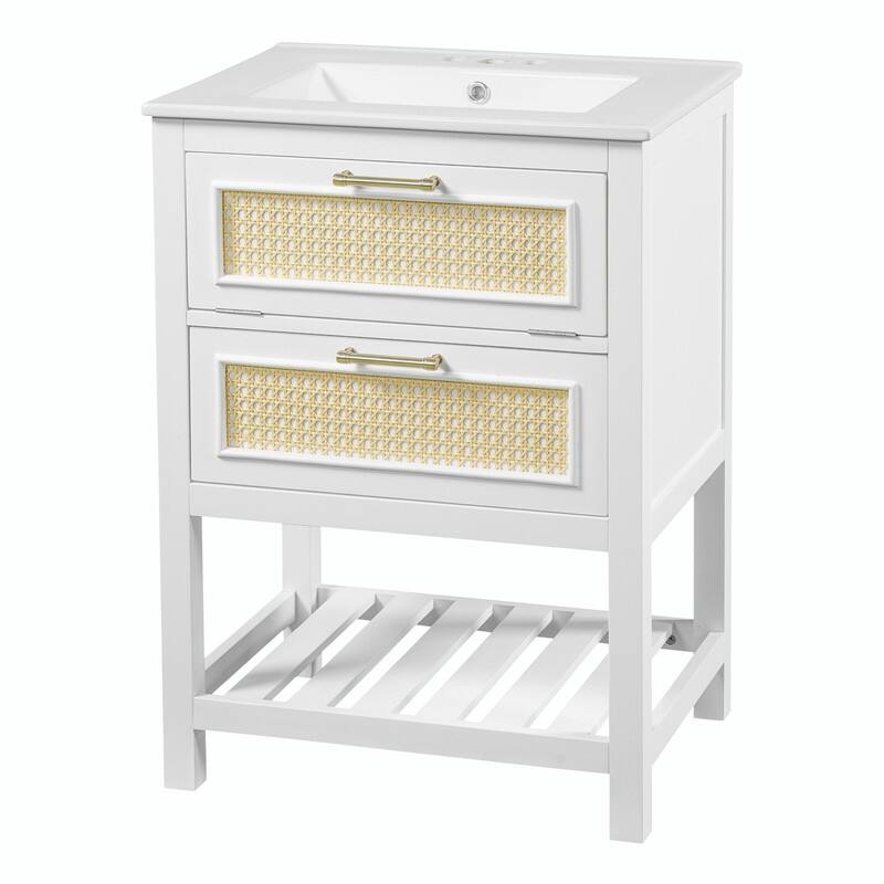 24" Bathroom Vanity with Integrated Ceramic Sink, Cabinet with Deep Drawer & Tip-Out Drawer