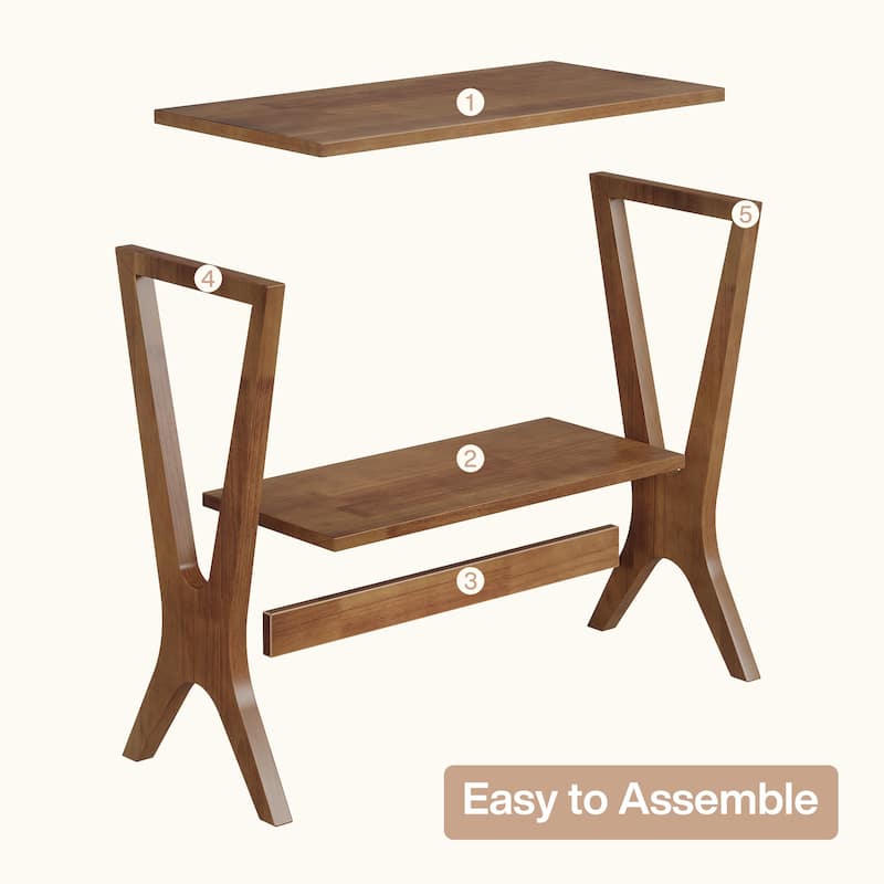 2-Tier Solid Wood End Table for Living Room with Sturdy Legs