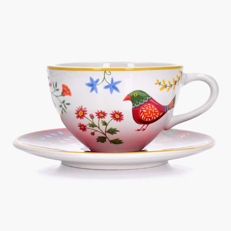 10-OZ Folk Art Inspired Ceramic Cup and Saucer - On Sale - Bed Bath ...