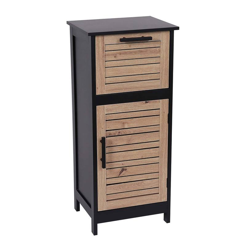 Compact Bathroom Storage Cabinet with Drawer and Vented Door, Black and Brown - Bergen Collection - 14.7"L x 11.13"W x 32.12"H