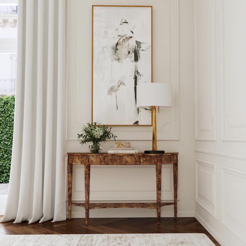 Astor 54"W Burl Wood Demilune Console Table - Traditional Burl