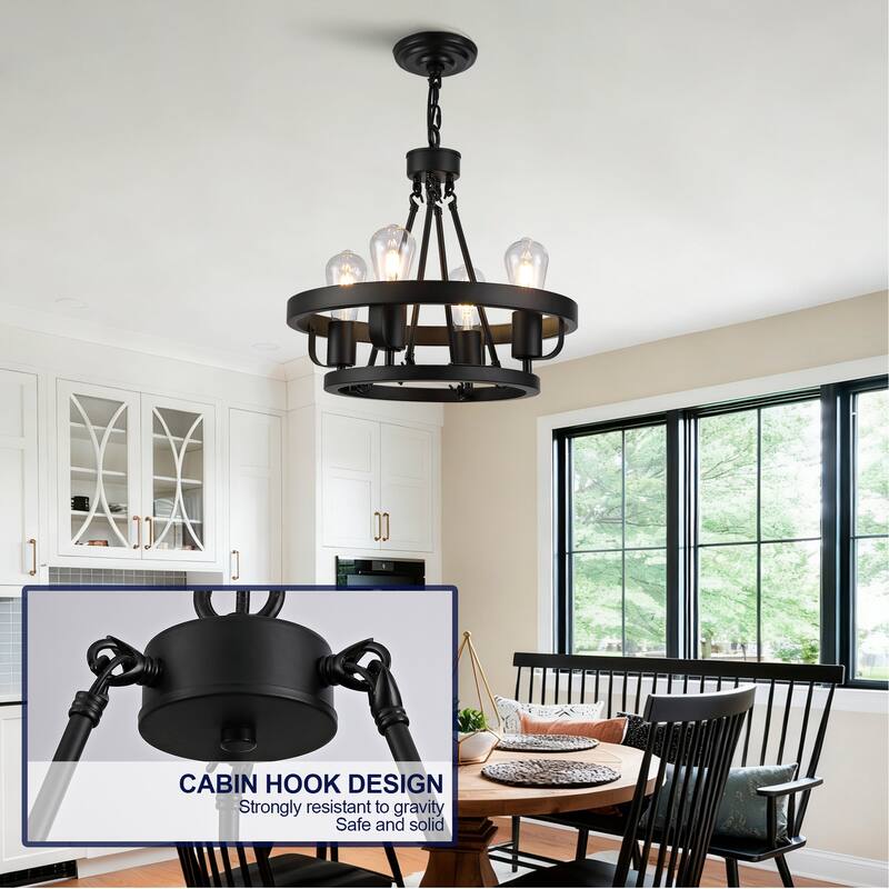 4-Light Plug-in Pendant Lamp, Black Circular Metal Pendant with 39.5 Foot Chain