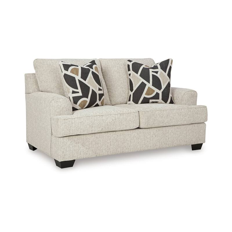Burgess Loveseat, Quartz Beige Polyester, 2 Throw Pillows, 70 Inch