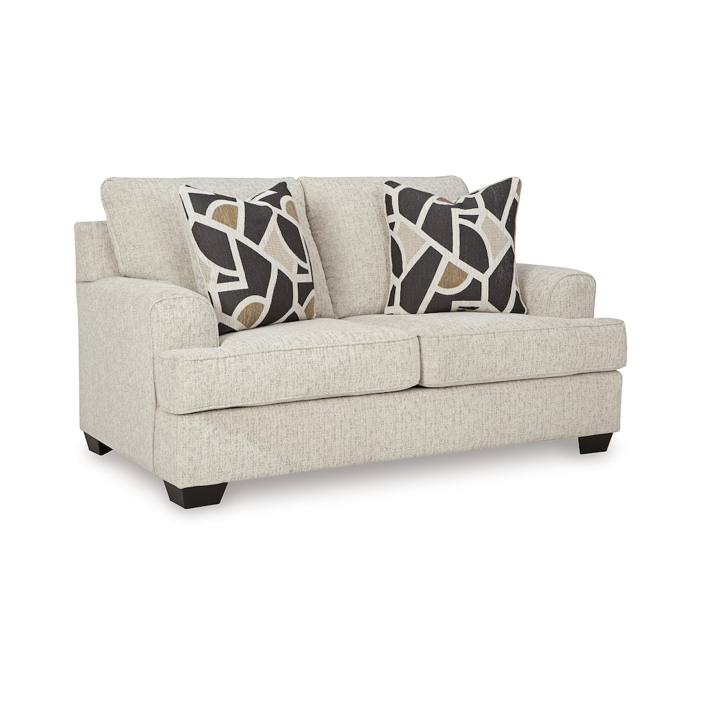 Burgess Loveseat, Quartz Beige Polyester, 2 Throw Pillows, 70 Inch