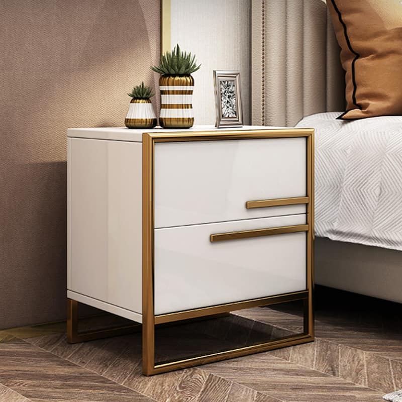 Modern 15.7'' Wide Nightstand 2 - Drawer Nightstand in White/Black