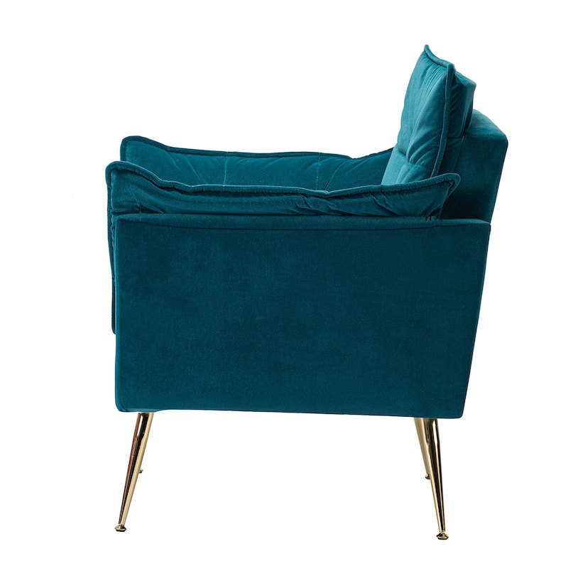 1ida Modern Velvet Tufted Padded Cushion Armchair with Golden Metal Legs by HULALA HOME