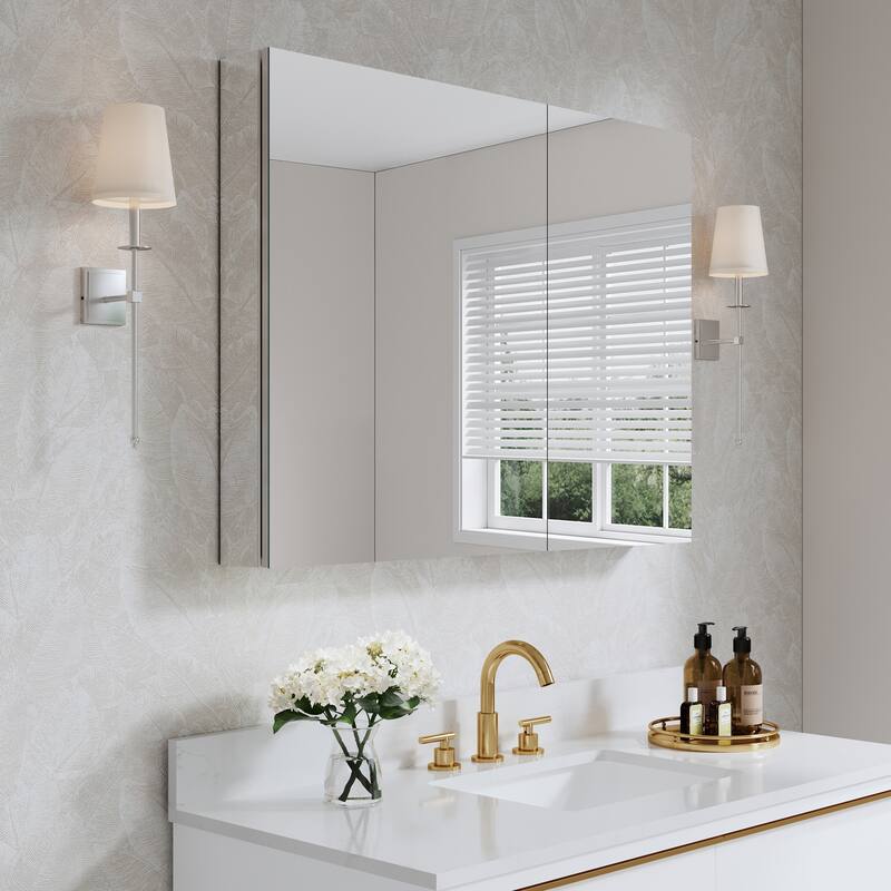 40''W X 30''H Recessed Or Surface Wall Mount Bathroom Medicine Cabinet With Adjustable Glass Shelves