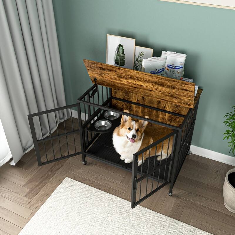 Modern Kennel Dogs Room Up to 60 LB, Dog Cage with Multi-Purpose Rremovable Ttray, Double-Door Dog House