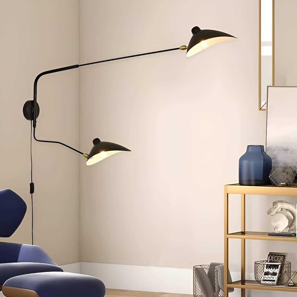 Modern 2-Lights Swing Arm Wall Sconce, Adjustable Black Wall Lights