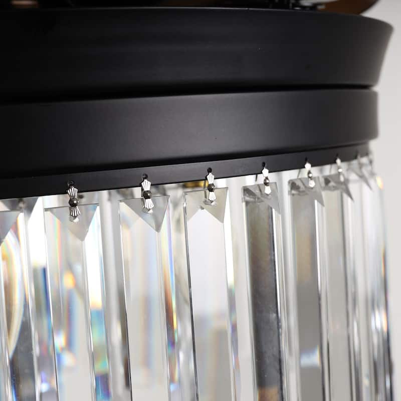 Modern 42" Black Crystal Retractable Ceiling Fan with Light Kit and Remote Control - 42 inches D x 14.5 inches H