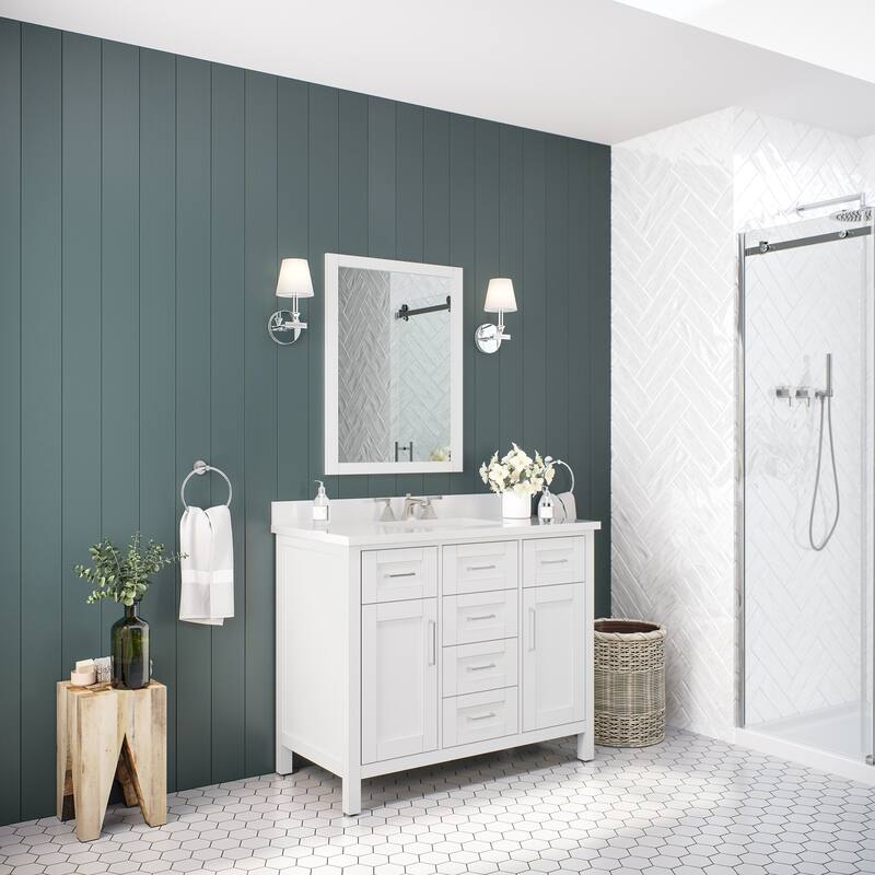 OVE Decors Tahoe III 42 in. White Vanity with power bar and included mirror