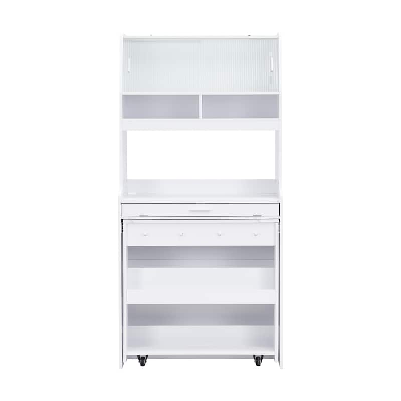 Multifunctional Buffet Hutch and Foldable Dining Table with Storage Unit and Rolling Wheels for Small Spaces