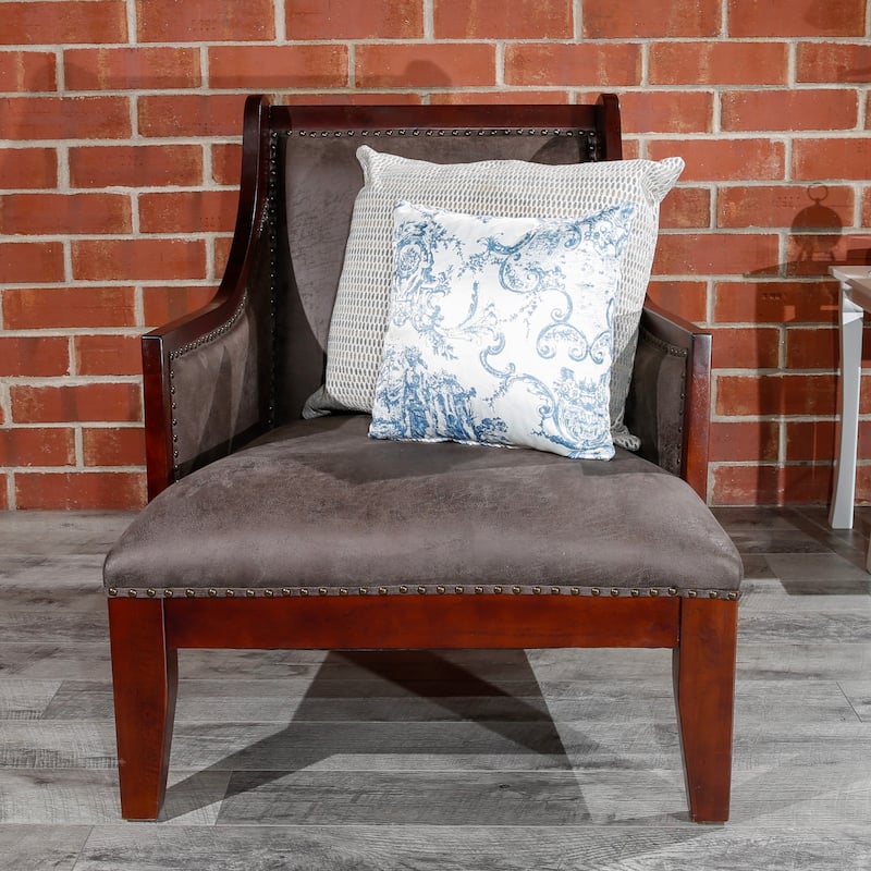 DTY Indoor Living Breckenridge Leather Accent Chair, Gray Suede