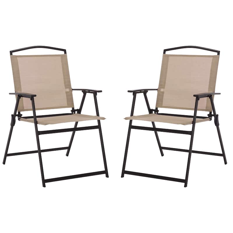 SAFAVIEH Outdoor Living Alvin Folding Chair (Set of 2) - 22"W x 25"D x 36"H - Black/Creme