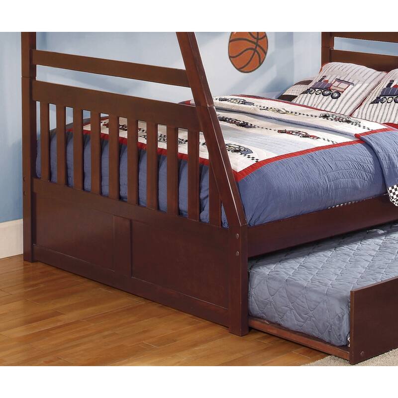 Twin/Full Bunk Bed with Twin Trundle, Dark Cherry Finish, Wooden Bedroom Furniture