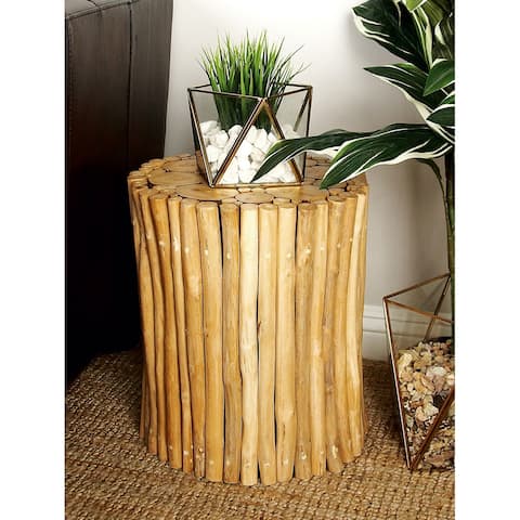 Brown Teak Contemporary Accent Table 16 x 14 x 14