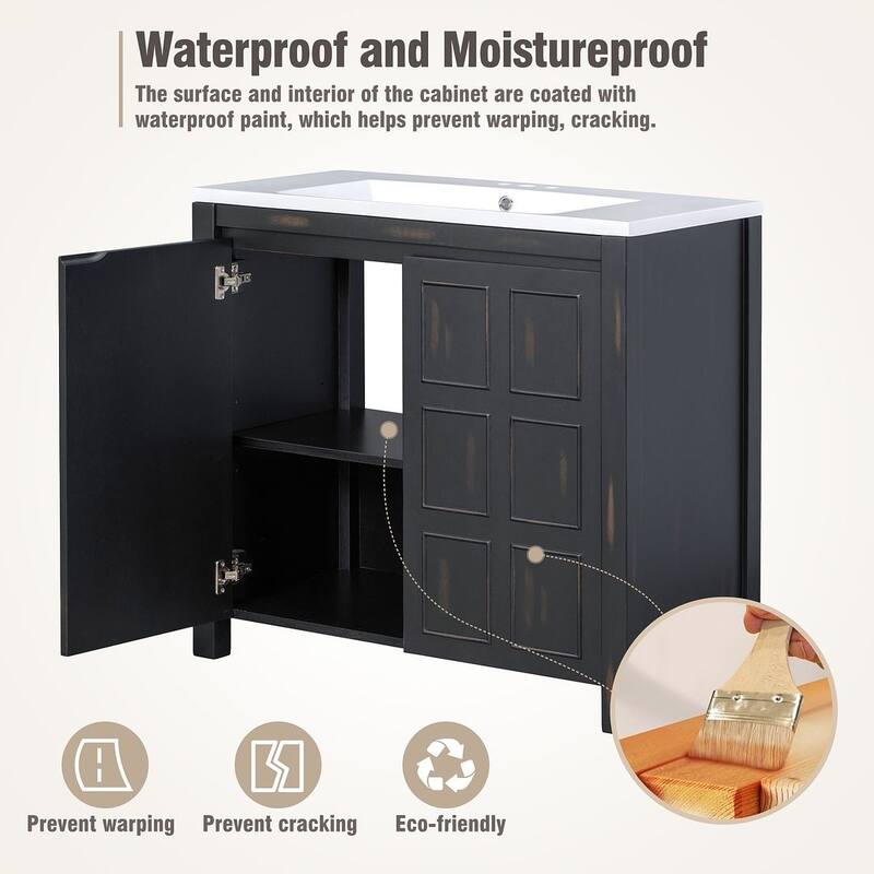 24"/36" Antique Finish Bathroom Vanity Cabinet with Ceramic Sink