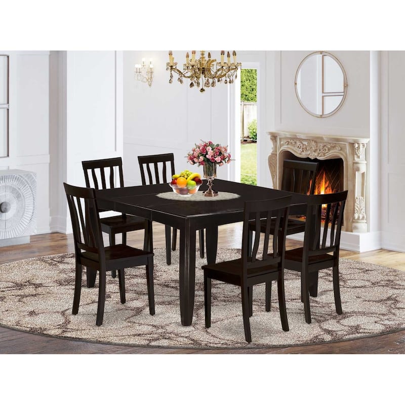 HomeStock 7-Piece Square Cappuccino Finish Solid Wood Top Dining Table with 6-Chairs