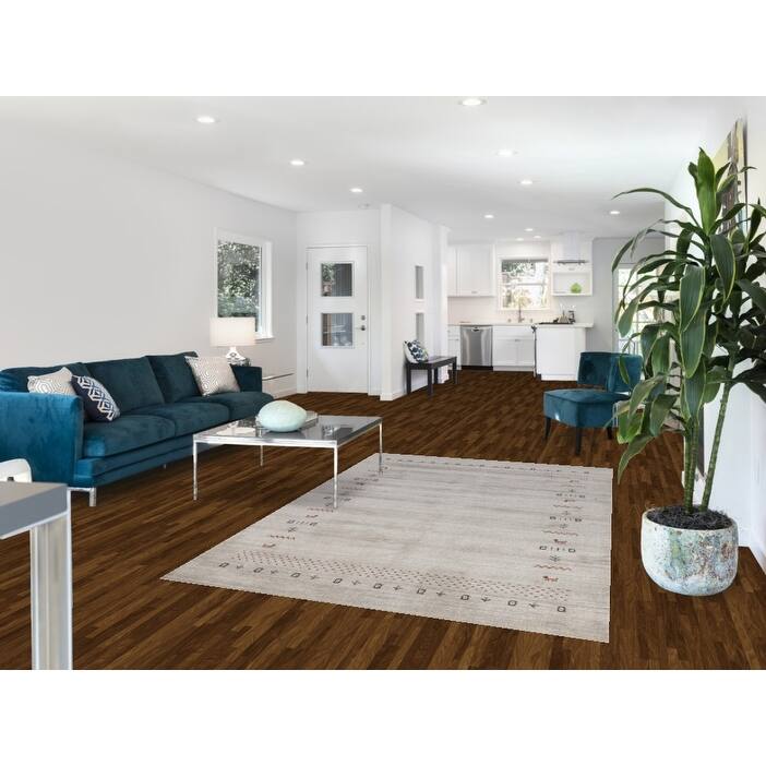 Gabbeh Indian Area Rug Hand-Knotted Grey Tribal Wool Carpet - 5'0" x 7'9"