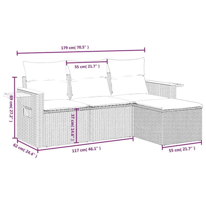 vidaXL Garden Sofa Set Black - 21.7 x 21.7 x 14.6 in