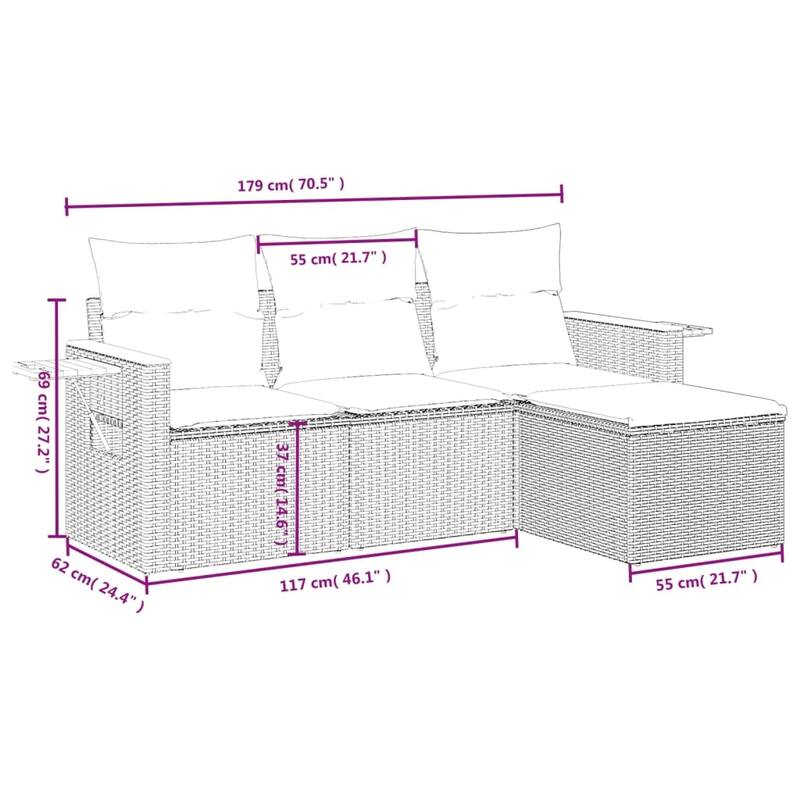 vidaXL Patio Sofa Set with Cushions Outdoor Furniture 4 Piece Poly Rattan