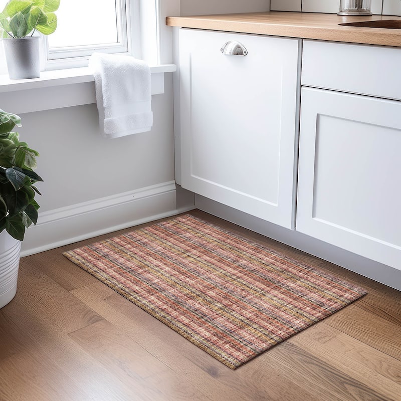 Machine Washable Indoor/ Outdoor Stripe Chantille Rug