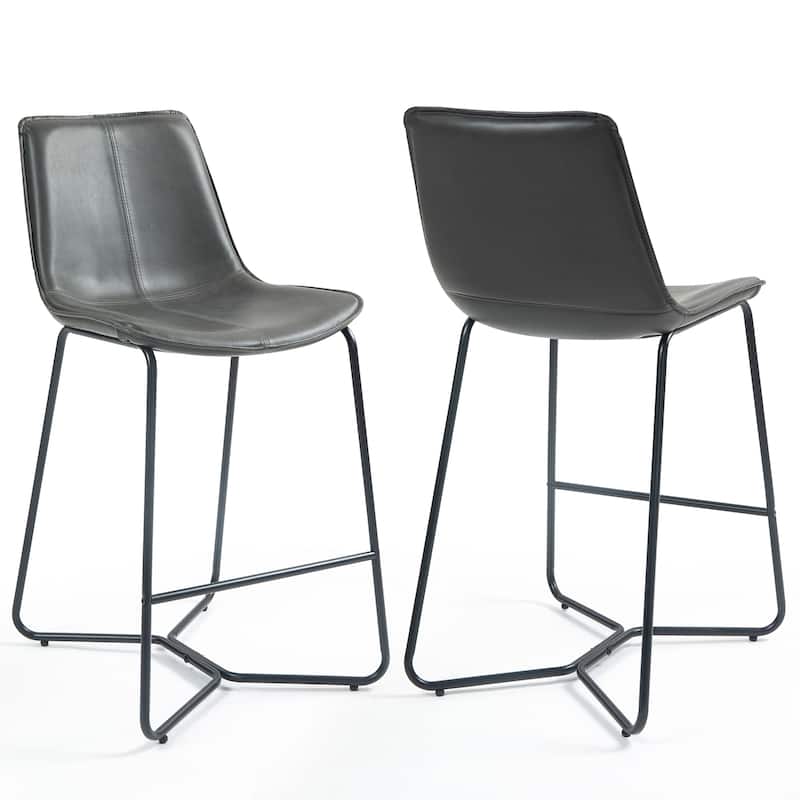 Set of 2 Amery Iron Frame Vintage Grey Faux Leather Counter Stool