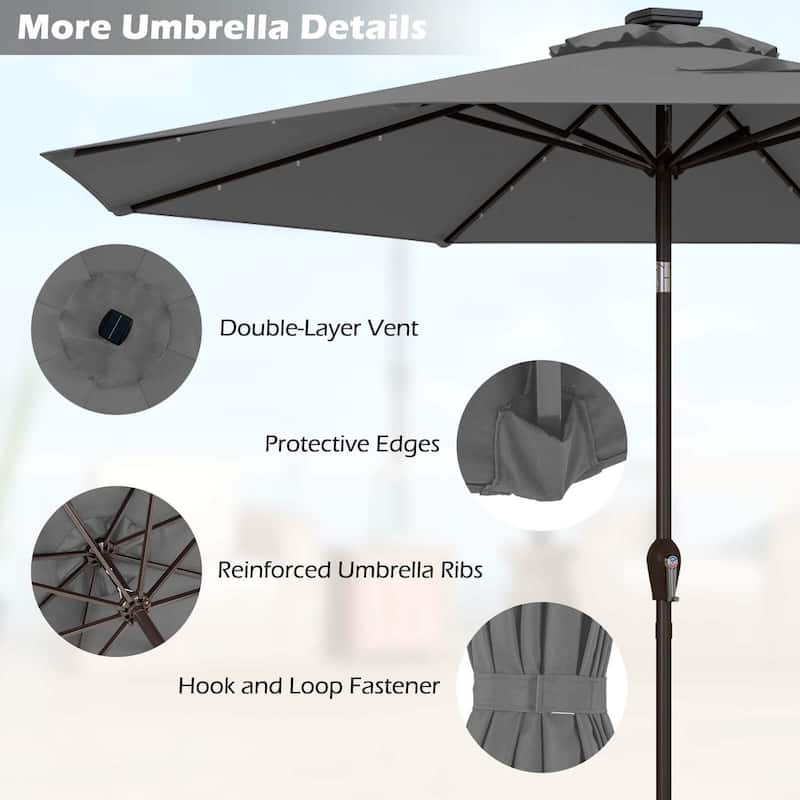 10FT Outdoor Patio umbrella w/ Solar Lights Table Market Umbrella