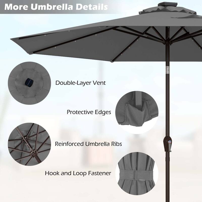 Costway 10' Solar LED Lighted Patio Market Umbrella Shade Tilt