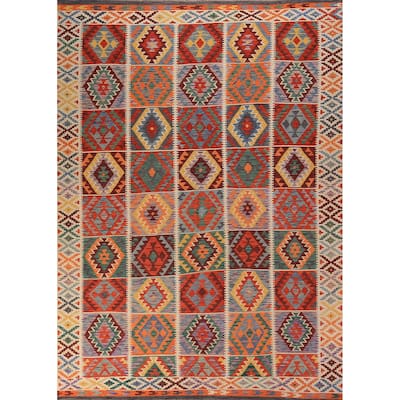 Colorful Geometric Kilim Oriental Area Rug Flatweave Wool Carpet - 8'5" x 11'9"