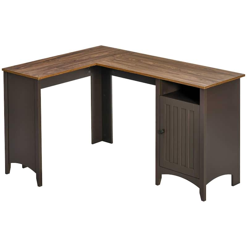 HOMCOM L-Shaped Computer Desk with Open Shelf and Storage Cabinet, Corner Writing Desk with Adjustable Shelf