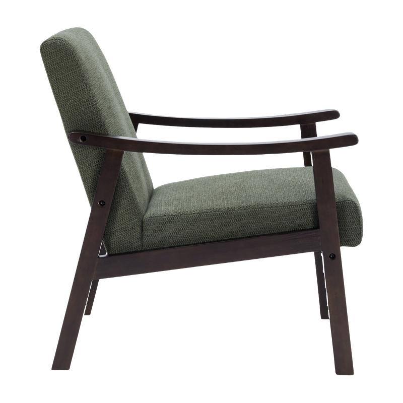 Medieval-inspired modern armchair with high back upholstered chair, solid wood legs