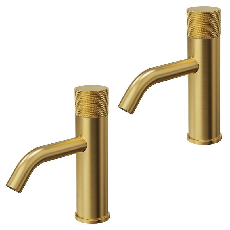 GRANDJOY 2-Pack Low-Arc Single Handle Vessel Sink Faucets with Pop-Up Drain, Modern Bathroom Design - Brushed Gold