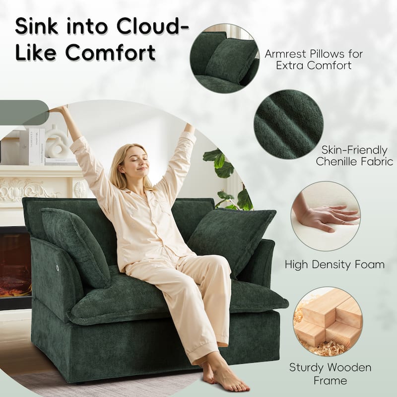 47.2" Oversized Single Sofa Chair Accent Chair with Charging Ports, Chenille Armchair Lounge Chair for Living Room Apartment