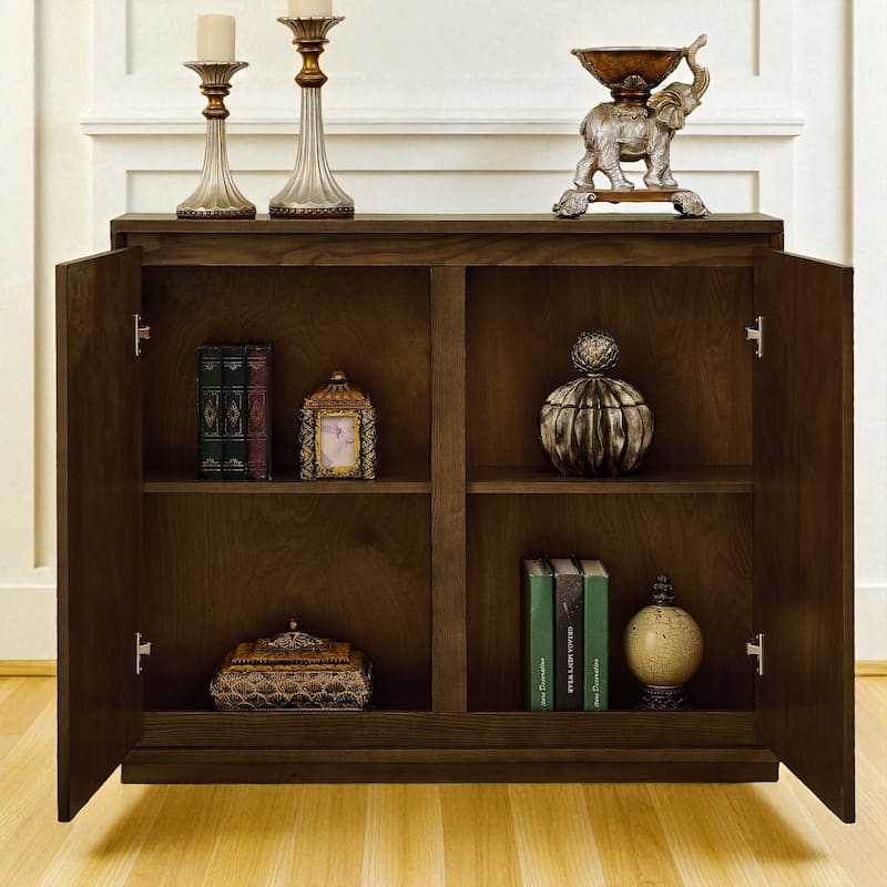 39" V-Shape Fluted Storage Cabinet, Mid Century Modern Buffet Sideboard with Outlet Holes for Entryway Kitchen