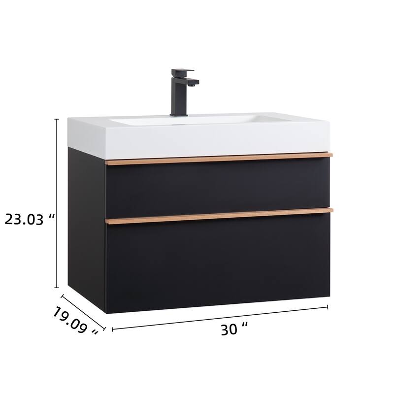 30 Inch Wall Mounted Bathroom Vanity with Integrated Acrylic Sink, 2 Soft-Close Drawers, Pre-Assembled,Modern Floating Cabinet