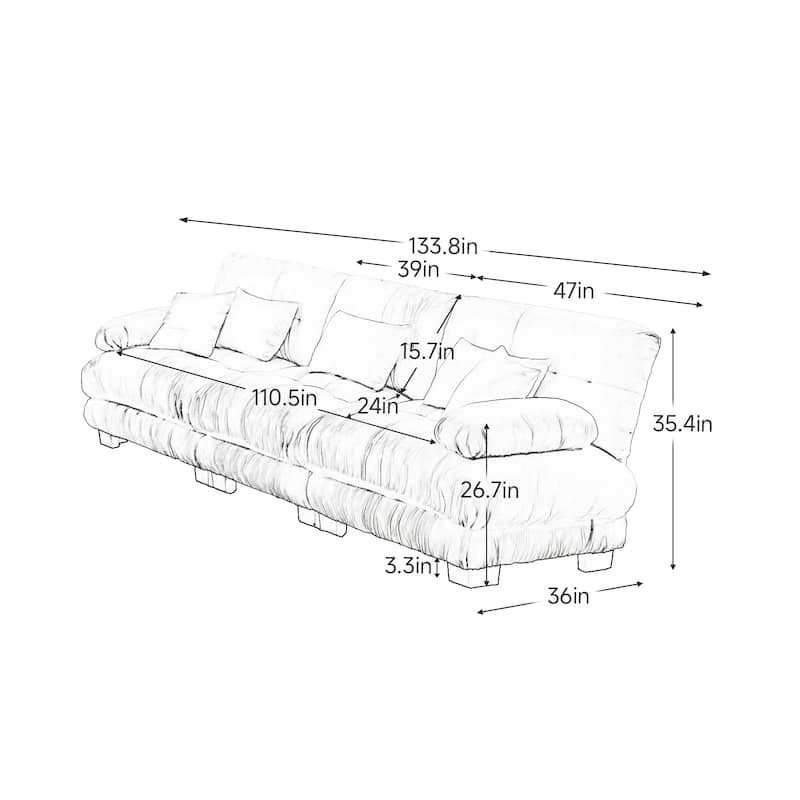 Rossetta 3-Seater Stylish Design Chenille Modular Sectional Sofa with Round Bolster Armrests