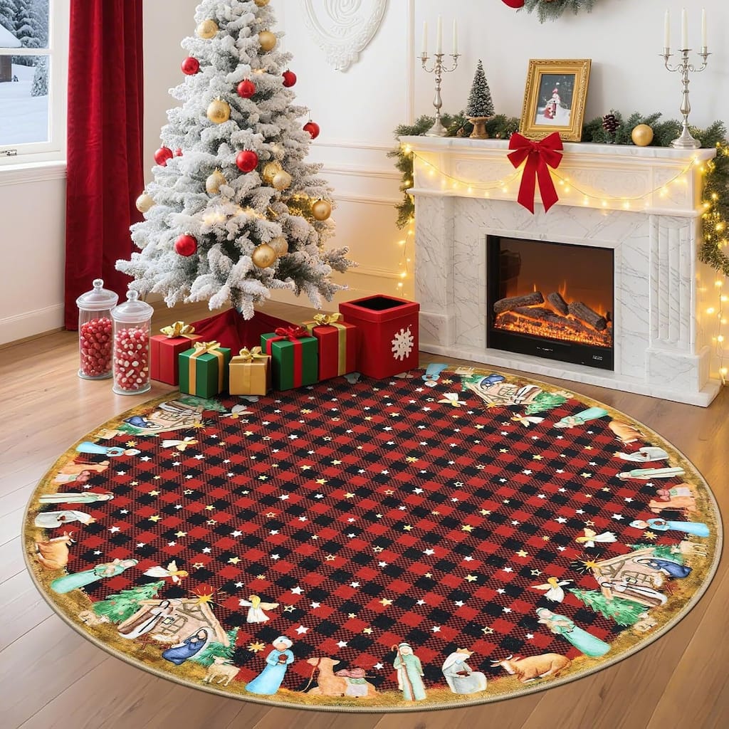 Christmas Area Rug, Xmas Decorative Rug for Bedroom, Living Room, Red